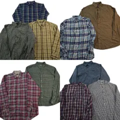 古着卸 まとめ売り チェック柄 長袖シャツ 10枚セット (メンズ XL ) ギンガム ボタンダウン ラウンドカット 中古 古着 ND6249