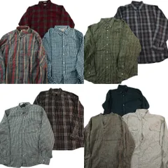 古着卸 まとめ売り チェック柄 長袖シャツ 10枚セット (メンズ 2XL ) ダブルフラップ ノーカラー シャドーチェック 中古 古着 ND6248