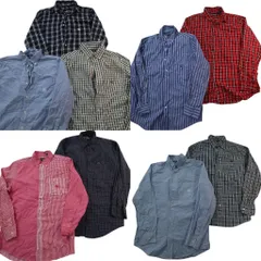 古着卸 まとめ売り チャップス CHAPS 長袖シャツ 9枚セット (メンズ S /M ) ギンガム チェック ストライプ 中古 古着 ND6244