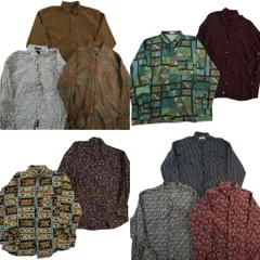 古着卸 まとめ売り 総柄 長袖シャツ 10枚セット (メンズ L ) ノーカラー 花柄 ボックスシルエット 中古 古着 ND6335