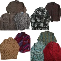 古着卸 まとめ売り 総柄 長袖シャツ 9枚セット (メンズ L /XL ) ボックスシルエット ボタンダウン 中古 古着 ND6334