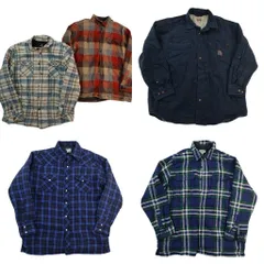 古着卸 まとめ売り ブランドMIX 裏地付き 長袖シャツ 5枚セット (メンズ XL /2XL ) エルエルビーン ラングラー 中古 古着 ND6329