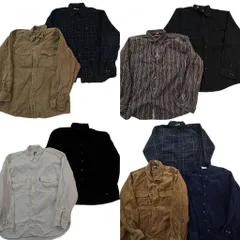 古着卸 まとめ売り コーデュロイ 長袖シャツ 9枚セット (メンズ XL /2XL ) ダブルフラップ ボタンダウン ストライプ柄 中古 古着 ND6315