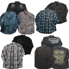 古着卸 まとめ売り 00's Y2Kモチーフ 長袖シャツ 10枚セット (メンズ S /M /L /XL /2XL ) ストライプ柄 英文字 十字架 中古 古着 ND6353