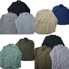 古着卸 まとめ売り 長袖シャツ MIX 10枚セット (メンズ XL ) ノーカラー ハーフボタン ダブルフラップ 中古 古着 ND6439