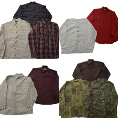 古着卸 まとめ売り 長袖シャツ MIX 10枚セット (メンズ M ) ノーカラー ハーフボタン ダブルフラップ 総柄 チェック 中古 古着 ND6438