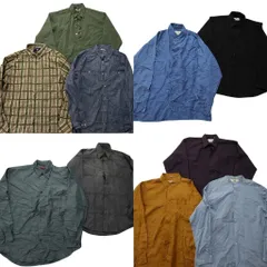 古着卸 まとめ売り 長袖シャツ MIX 10枚セット (メンズ L ) ノーカラー チェック ボタンダウン ボックスカット 中古 古着 ND6435