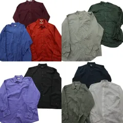 古着卸 まとめ売り 長袖シャツ 10枚セット (メンズ XL ) ノーカラー 無地 グリーン ホワイト ブルー 中古 古着 ND6460