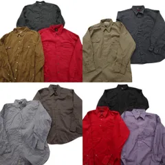 古着卸 まとめ売り 長袖シャツ MIX 10枚セット (メンズ XL /2XL ) ダブルフラップ ラウンドカット 無地 中古 古着 ND6458