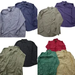 古着卸 まとめ売り 長袖シャツ MIX 9枚セット (メンズ 2XL /3XL ) ノーカラー 無地 グリーン パープル 中古 古着 ND6457