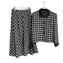  Leilian レリアン セットアップ 上下 ２点 ジャケット スカート ウール グレー チェック レディース 9【RE346】