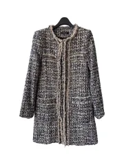 ツイード ノーカラー ロングコート