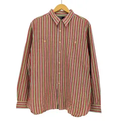 ポロバイラルフローレン Polo by RALPH LAUREN 90s 猫目ボタン チンスト マルチストライプ 長袖シャツ メンズ import：XL 