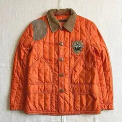 ～00s　archive　Ralph Lauren　ラルフローレン　中綿キルティングジャケット　コーデュロイ襟　ボタン留めブルゾン　異素材切り替え　エンブレムロゴ刺繍　刻印入りウッドボタン　オレンジ　11　emblem logo quilting jacket