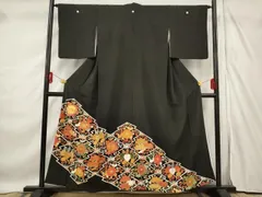 平和屋着物■豪華黒留袖　駒刺繍　松皮菱花文　金彩　正絹　逸品　AABF1556st