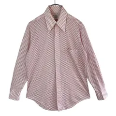 70sタウンクラフトTowncraftジェーシーペニーJCPenney長袖デザインシャツ総柄シャツ幾何学模様ジオメトリック柄デカ襟ホワイト白レッド赤レトロy2kグランパコアグランマコアvintageヴィンテージ51125