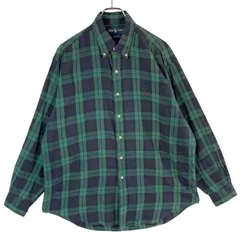 90sラルフローレンRalphLauren BLAKE長袖チェックシャツボタンダウンシャツブラックウォッチチェック青ブルー黒ブラック緑グリーンポニーロゴ刺繍Y2Kグランパコアアメトラコットンゆるダボオーバーサイズvintageヴィンテージ51125