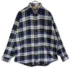 80s90sUSA製エルエルビーンL.L.Bean長袖タータンチェックシャツフランネルシャツコットン好配色マルチカラー黒ブラック白ホワイト緑グリーン青ブルー黄色イエローY2Kグランパコアグランマコアアメトラレトロゆるダボvintageヴィンテージ51125