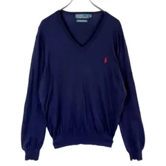 90s00sポロバイラルフローレンPolobyRalphLaurenピマコットンニットVネックセーターPIMACOTTONレッドポニーロゴ刺繍ワンポイント紺ネイビーレトログランマコアグランパコアアメトラvintageヴィンテージ51125