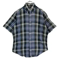 90sラルフローレンRalphLauren BLAKE半袖チェックシャツボタンダウンシャツ好配色マルチカラー青ブルー緑グリーン白ホワイト黄色イエローポニーロゴ刺繍Y2Kグランパコアアメトラコットンゆるダボオーバーサイズvintageヴィンテージ51125