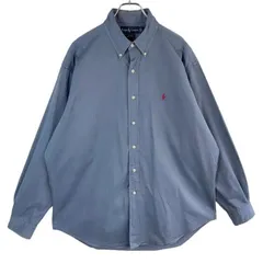 90sラルフローレンRalphLauren BLAKE長袖シャツボタンダウンシャツ青くすみブルーレッドポニーロゴ刺繍ワンポイントY2Kグランパコアアメトラコットンゆるダボオーバーサイズビッグサイズvintageヴィンテージ51125