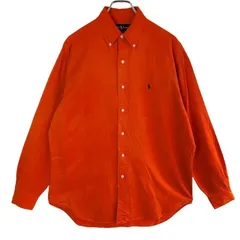 90sラルフローレンRalphLauren BLAKE長袖シャツボタンダウンシャツオレンジポニーロゴ刺繍ワンポイントシルクリネンY2Kグランパコアアメトラゆるダボオーバーサイズビッグサイズvintageヴィンテージ51125