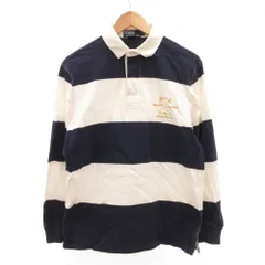 ポロ バイ ラルフローレン Polo by Ralph Lauren ラガーシャツ ボーダー 長袖 M 紺 ネイビー 白 ホワイト /JS ■GY61