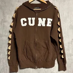CUNE(キューン) 希少 トゲトゲ フルジップ パーカー サメ 目 茶 ブラウン モンスター 恐竜 ワニ 背びれ ビッグロゴ スウェット トレーナー 裏起毛 メンズ レディース  ストリート ゆるだぼ オーバーサイズ