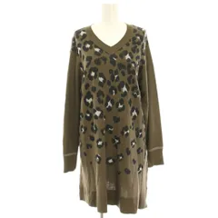 エヴェックス バイ クリツィア EVEX by KRIZIA ニットワンピース ひざ丈 アニマル柄 薄手 長袖 44 カーキ /HN