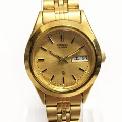 CITIZEN メンズ腕時計 クォーツ ゴールド文字盤 デイデイト