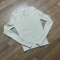 Sasaeg リー(LEE) リブ(rib) スリムフィット ゴージ(ribbed) カーディガン ベージュ