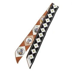 【名東】エルメス ツイリー コリエエシアン ブラック ホワイト ブラウン系 マルチカラー シルク スカーフ 犬 小物