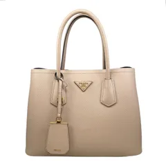 ☆プラダ ハンドバッグ ドゥーブレ ダブルバッグ 1BG887 2A4A サフィアーノ キュイール レザー トライアングルロゴ ベージュ ブラック ゴールド金具 PRADA