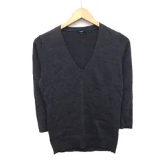 ロペ ROPE セーター ニット シンプル 切替リブ 七分袖 Vネック ウール 毛 M チャコール 灰 /HT5