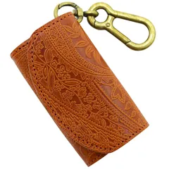 【新着商品】[ヴィンセントクラフテッド] 日本製 栃木レザー ペイズリー カラビナ キーケース ＆ コインケース PAOLO キーホルダー レディース メンズ キーリング (ワンサイズ, オレンジ)
