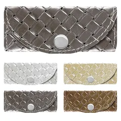 【新着商品】[トレンドエスエスエス] キーケース 本革 レディース メンズ 4連 スリム コンパクト スマートキー メタリックカラー メタリック編み込み ブラック