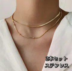 ♡冬 ステンレス 2連 セット チョーカー ネックレス ゴールド 36cm/40cm+各5cmアジャスター 重ね付け 単品使い可 プチプラ 冬アクセサリー