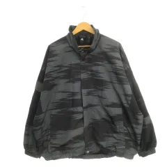 アディダス adidas ジャケット ウィンドブレーカー スポーツウエア XO グレー 黒 ブラック グラフィック柄 スタンドカラー 長袖 /AH30 ■GY61