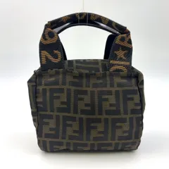 FENDI ズッカ柄 キャンバス ポーチ キャンバス×ナイロン ブラウン ハンドバッグ シルバー