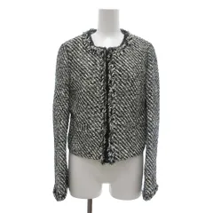 エムプルミエ ブラック M-Premier BLACK ノーカラージャケット 38 黒 ブラック 白 ホワイト フリンジ ツイード 長袖 /NU ■GY61