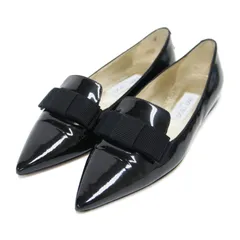 JIMMY CHOO ジミーチュウ ブラック 黒 サイズ:37.5(24.5cm) | パテントレザー リボン ポインテッド パンプ / GALA シューズ フラット エナメル | イタリア製 ブランド シューズ 靴【レディース】【中古】