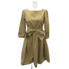 アナトリエ ANATELIER ワンピース ひざ丈 38 M ブラウン ボートネック 七分袖 リボン /SY63 ■GY58