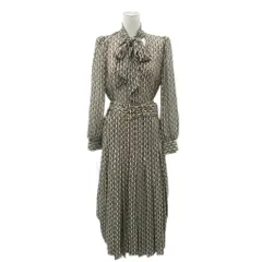 ザラ ZARA ワンピース S 総柄 ボウタイ 長袖 ベルト付き マキシ丈 ロング丈 /YS23 ■GY58