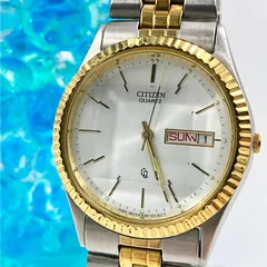 【中古】シチズン CITIZEN 腕時計 クォーツ デイデイト 6100-K09311 コンビカラー 3面カットガラス ゴールド シルバー 稼働品 希少 ヴィンテージ メンズ