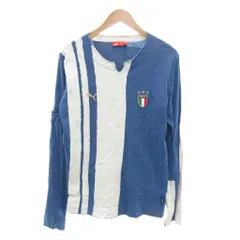 プーマ PUMA ロンT M 青 ブルー 白 ホワイト ストライプ柄 長袖 /NL ■GY61