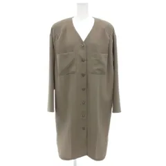 レリアン Leilian シャツワンピース ひざ丈 13+ 茶 ブラウン Vネック 長袖 パッチポケット /NL ■GY61