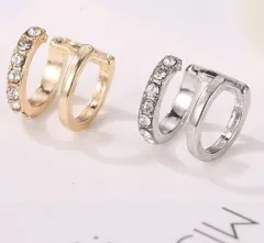 イヤーカフ ダブルライン ダイヤストーン 金銀2色セット