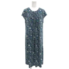 タルボット TALBOTS ロングワンピース 半袖 フレンチスリーブ 総柄 M ライトブルー 緑 グリーン /GV ■GY61