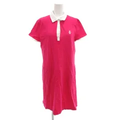 ローレンラルフローレン LAUREN RALPH LAUREN ACTIVE ポロワンピース 半袖 ひざ丈 ロゴ刺繍 M ピンク 白 ホワイト /GV ■GY61