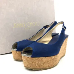 ジミーチュウ ウェッジサンダル 34 21.5cm ブルー 青 厚底 ストラップ 箱